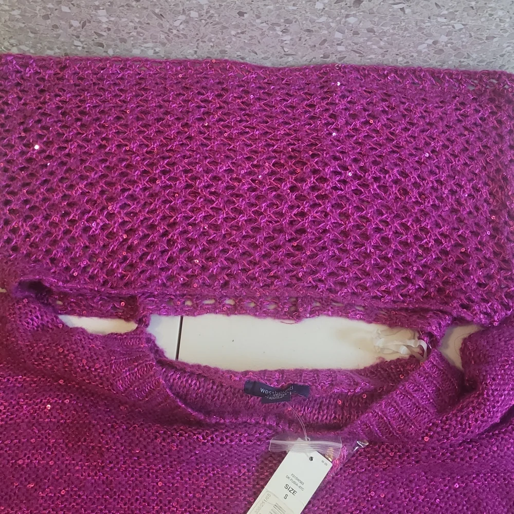 Westbound Metallic Fuchia Sweater With Scarf, Womens‎ Size S NWTS